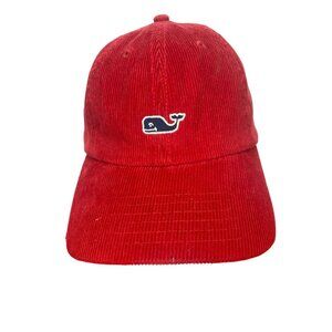 Vineyard Vines Whale Adjustable Leather Strap Back‎ OSFM Red Cotton Hat Cap